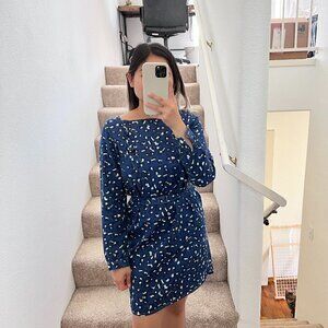 APC Blue Animal Print Belted Cotton Twill Mini Dress S​​​​​​​​​​​​​​